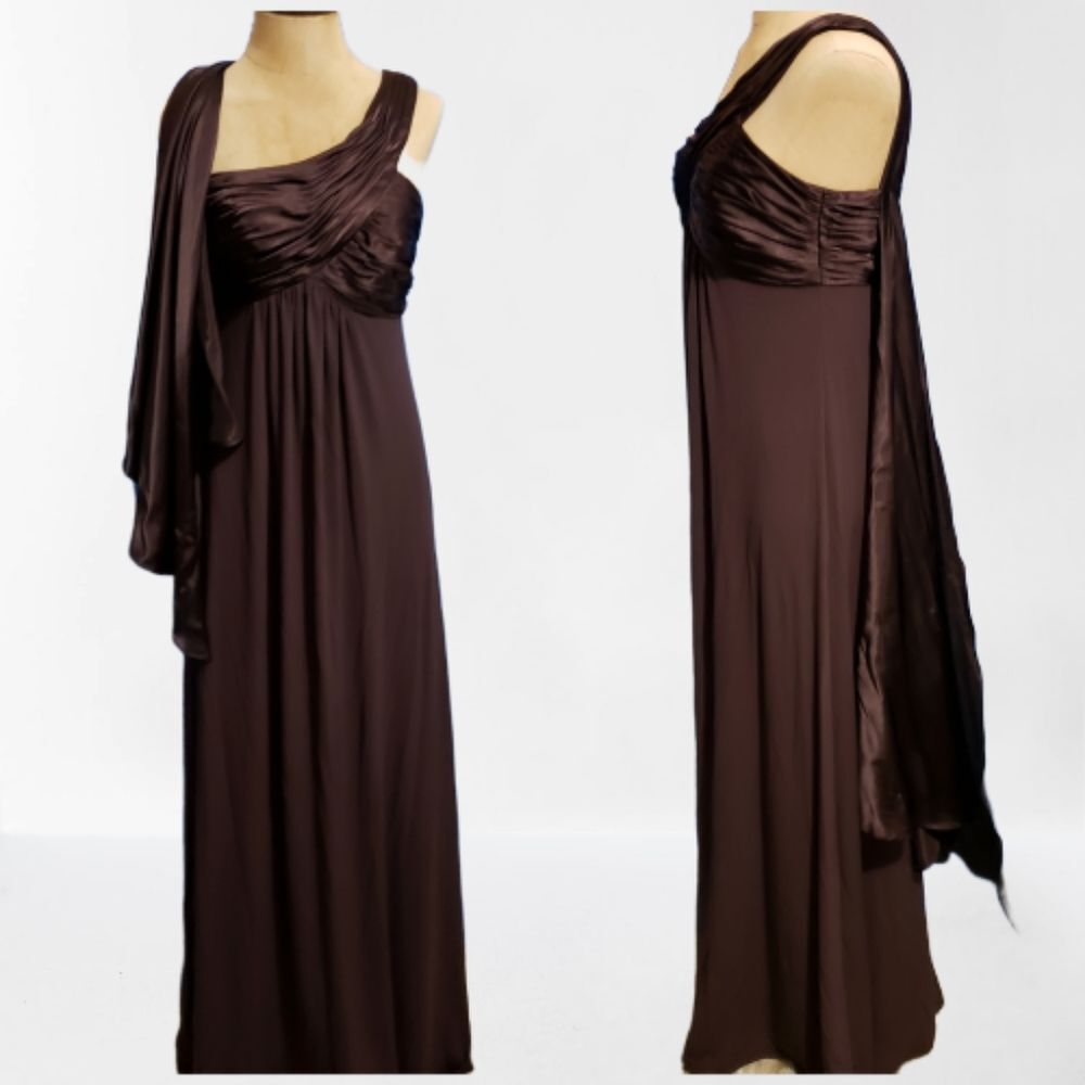 One-Shoulder Long Jersey Dress with Cascade Back Size 8